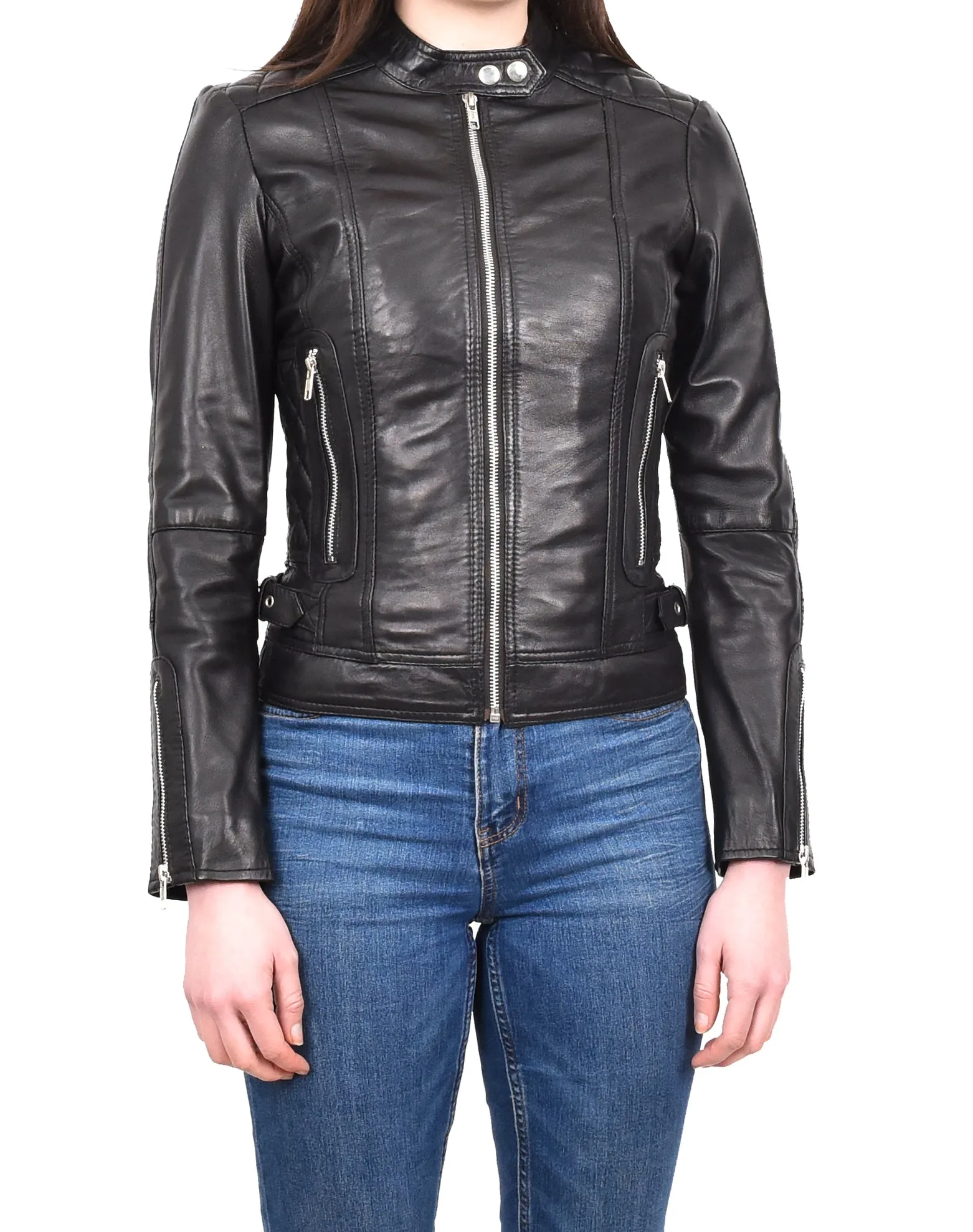 Women's Real Leather Fitted Motorbike Biker Jacket Black Ridebrave
