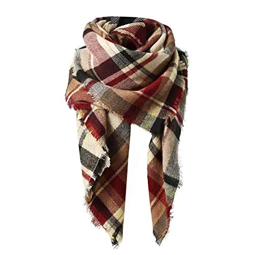 Women's Tassel Plaid Blanket Scarf
