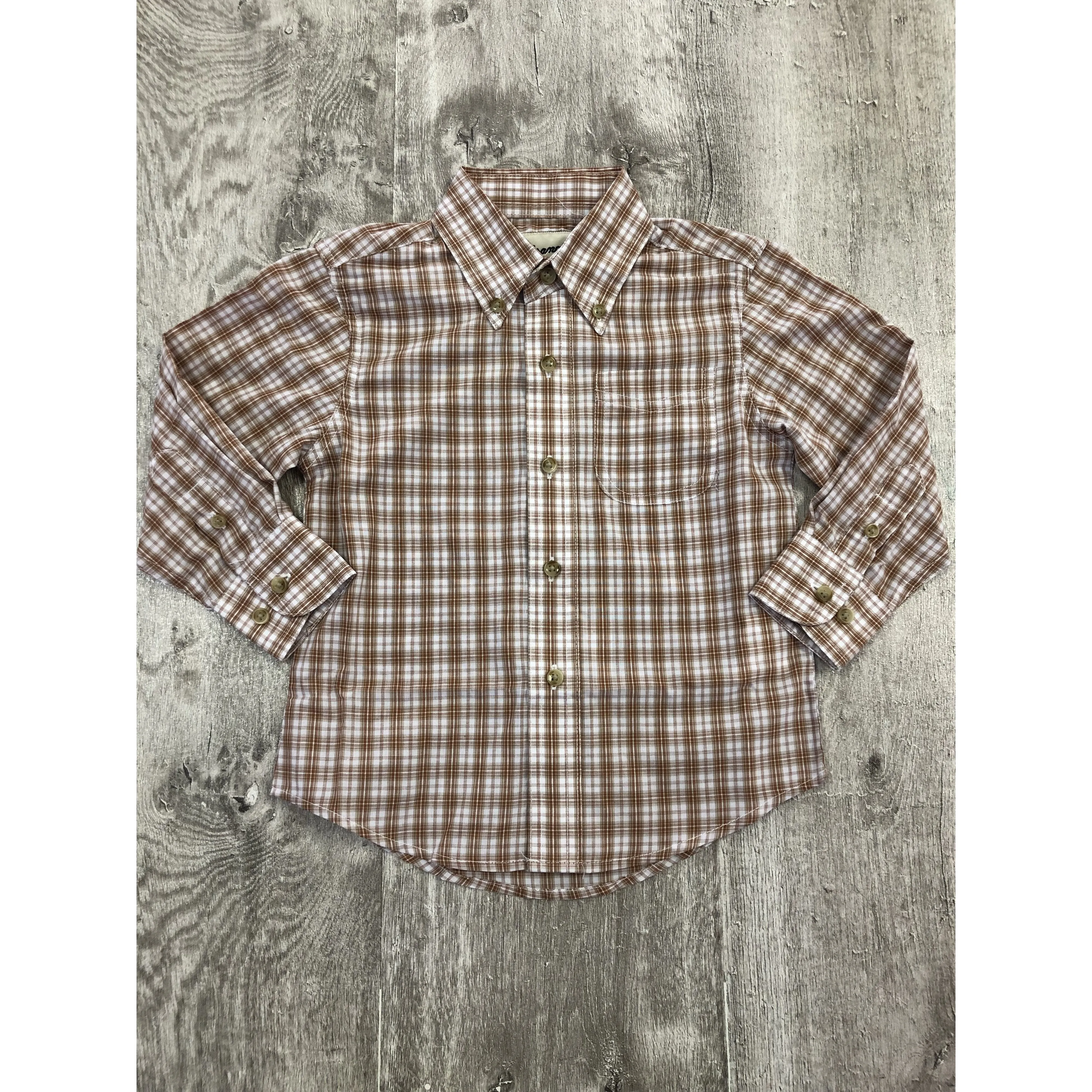 Wrangler Boy's Riata Long Sleeve Plaid Button Up Shirt - Brown