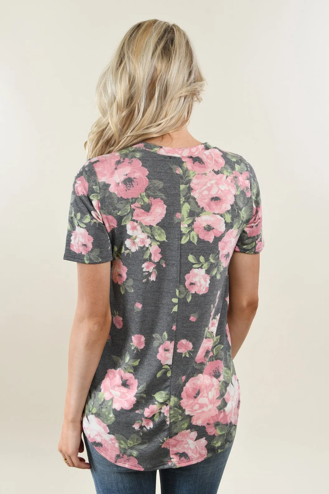 Yours Truly Floral V-Neck Charcoal