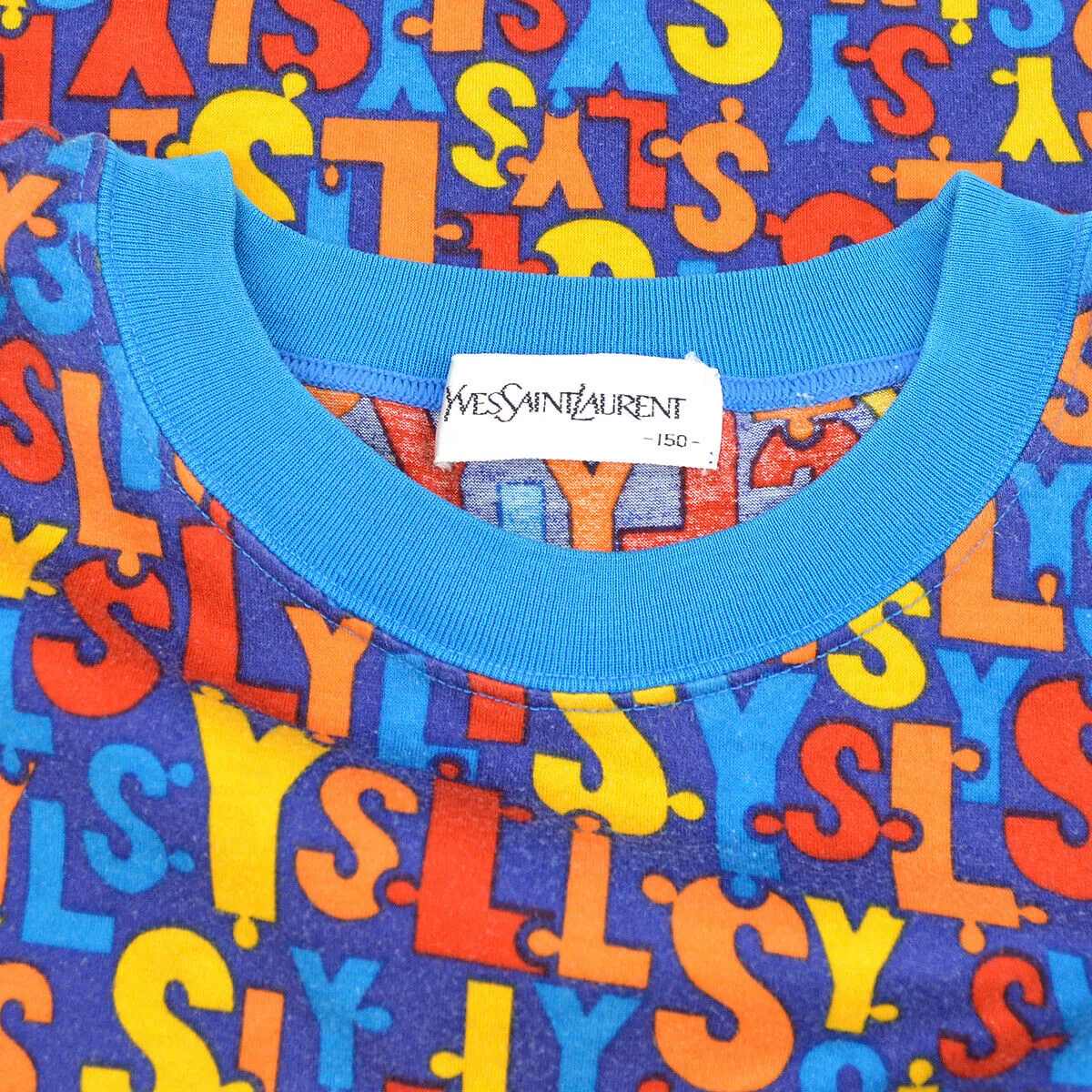 Yves Saint Laurent Logos Round Neck Short Sleeve Tops Blue #150 82953