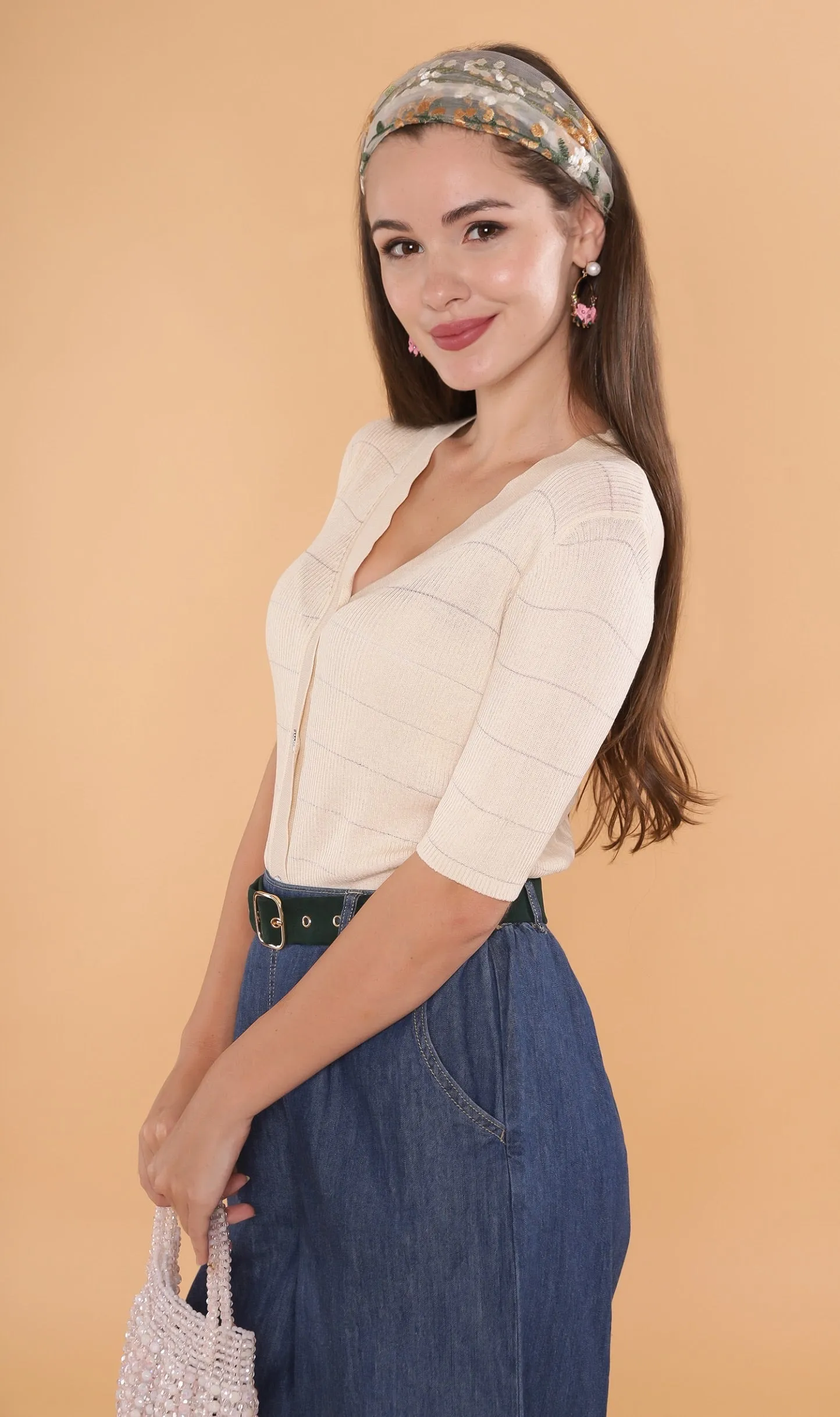 ZARIA Scalloped-Neck Knit Top (Cream)